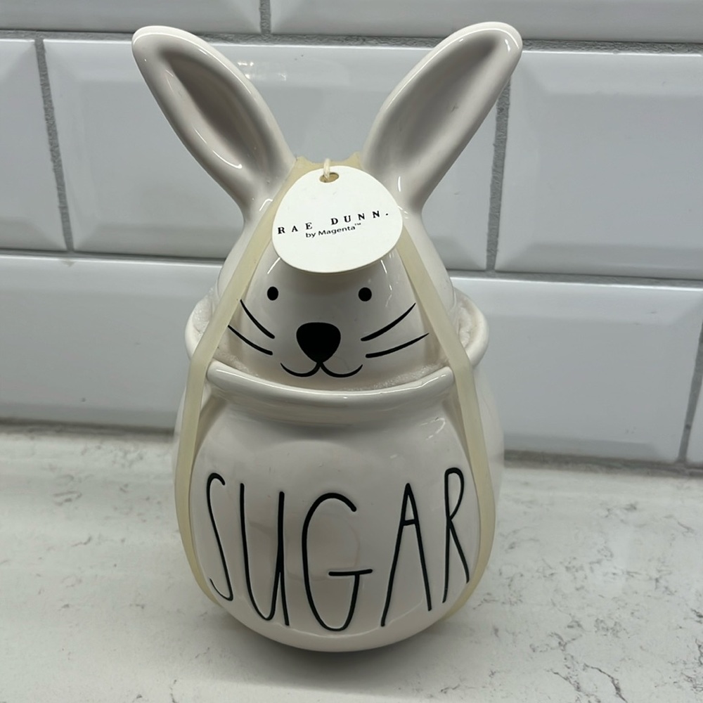 Rae Dunn Easter " SUGAR " Container Jar with Bunny